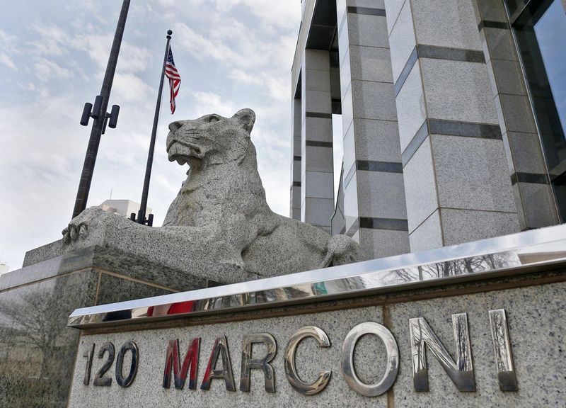 A stone lion in front of the headquarters of the Columbus Division of Police