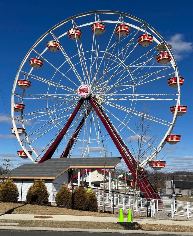 A Ferris wheel style ride, called the "Red Zone" opened in March 2023 at the Hall of Fame Village in Canton. It and two other rides are being listed for sale.