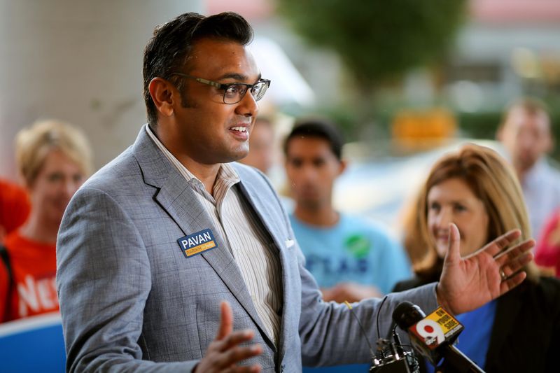 Hamilton County Court of Common Pleas candidate Pavan Parikh speaks, Wednesday, Oct. 10, 2018, at the Hamilton County Board of Elections in Norwood, Ohio.