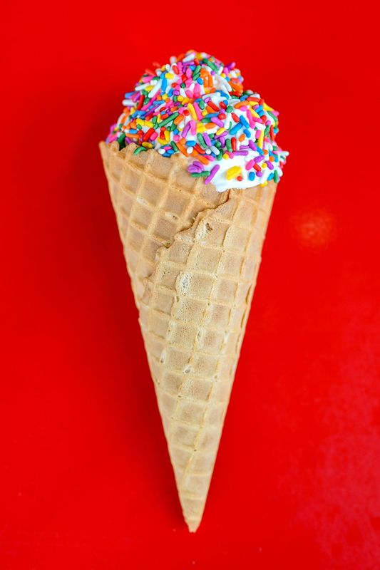 A vanilla ice cream waffle cone with sprinkles at Babe's Corner on Friday, May 28, 2021, in Lansing.