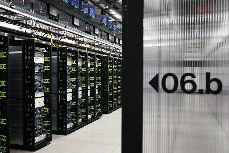 Servers run inside the Facebook New Albany Data Center on Feb. 6, 2020, in New Albany, Ohio.