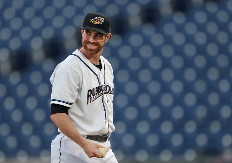 Guardians pitcher Shane Bieber smiles as he takes the mound during the first inning of a rehab start for the Akron RubberDucks on Sept. 12, 2023, at Canal Park.