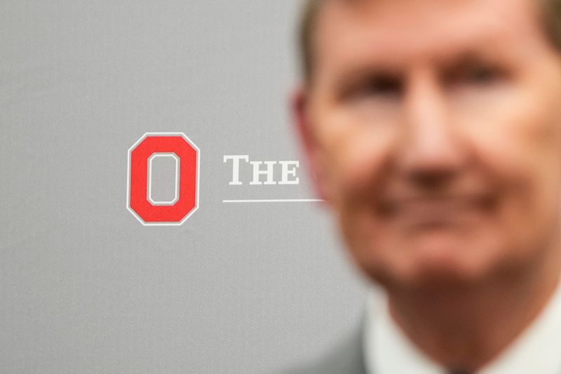 Aug 22, 2023; Columbus, Ohio, USA; Walter "Ted" Carter Jr. speaks to media after the Ohio State University Board of Trustees named him the school’s new president.