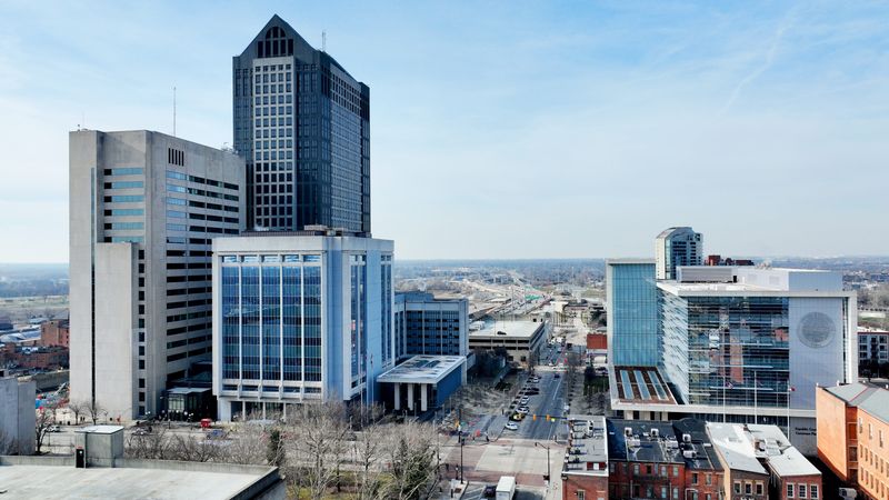 The Franklin County Government Center includes the Franklin County Common Pleas Court, Municipal court, and the 10th District Court of Appeals Court. These buildings also house county offices including the Prosecutor's, Public Defender's, Auditor's, Recorder's, Treasurer and others. The Franklin County Commissioners also have offices here. Photographed January 5, 2024.
