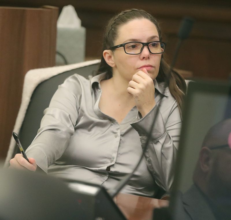 Erica Stefanko sits in Summit County Common Pleas Court on Jan. 16, 2024, at the start of her retrial for her role in the 2012 murder of pizza delivery driver Ashley Biggs.