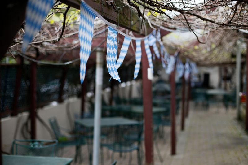 The outdoor dining area at Mecklenburg Gardens in the Corryville neighborhood of Cincinnati