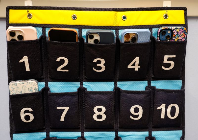 Phones are stored in teacher’s offices at Cincinnati Country Day in Indian Hill.