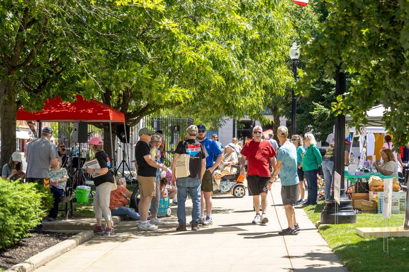 Visitors enjoy artist booths Saturday, June 8, 2024, at Art on Main in downtown Ravenna.