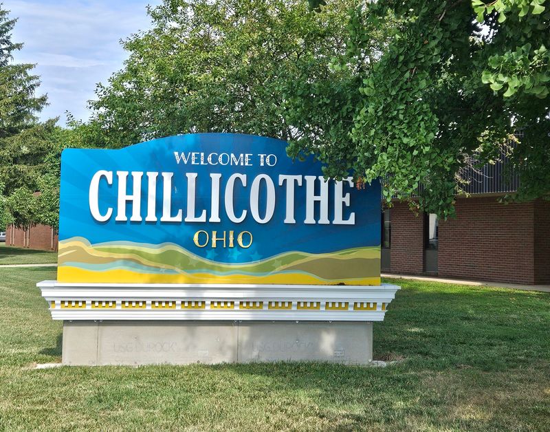 A sign welcomes people as they drive into Chillicothe, Ohio.
