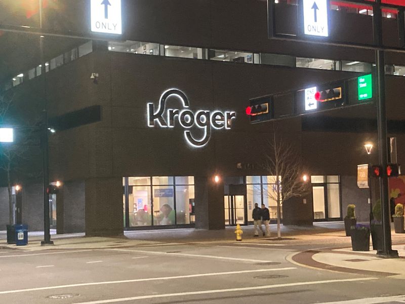 Kroger's headquarters at night in downtown Cincinnati.