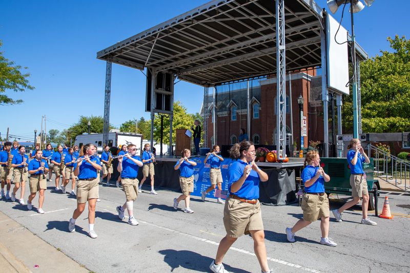 The Clyde High School Band marches past the Main Street stage during the 2024 Clyde Fair.