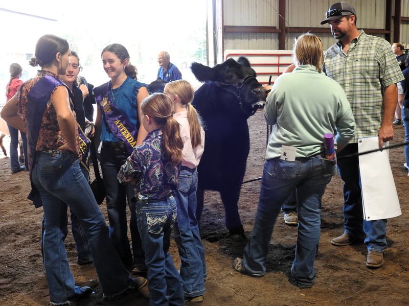 Exhibitors ready to enter the ring to auction off their animals for the Sale of Champions at the 2024 Coshocton County Fair in Hunter Arena.