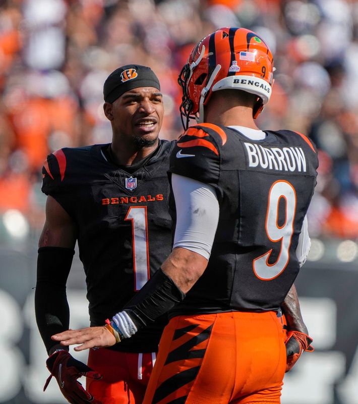 Cincinnati Bengals wide receiver Ja'Marr Chase and quarterback Joe Burrow during a game against the Ravens in 2024.