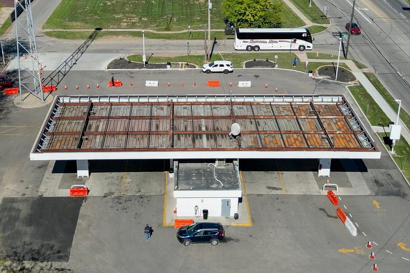 Oct 8, 2024; Columbus, OH, USA; The West Side bus terminal on Wilson Road serves Barons Bus and Greyhound lines. The terminal received an order from the court last month extending its deadline to January to transfer pick-ups and drop-offs to other locations.
