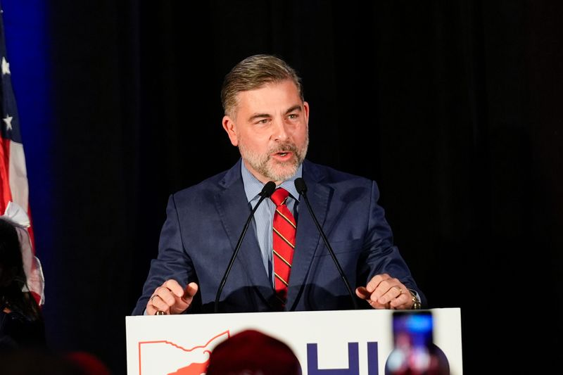 Congressman Mike Carey speaks after it was announced that he won Ohio U.S. House District 15 race during the Ohio Republican party's election night event at the Renaissance Columbus Downtown Hotel on Tuesday, Nov. 5, 2024 in Columbus, OH.