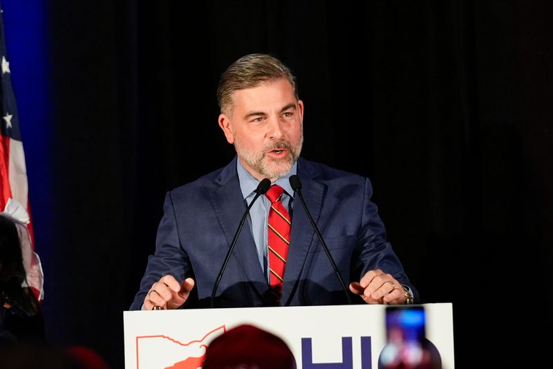 Congressman Mike Carey speaks after it was announced that he won Ohio U.S. House District 15 race during the Ohio Republican party's election night event at the Renaissance Columbus Downtown Hotel on Tuesday, Nov. 5, 2024 in Columbus, OH.