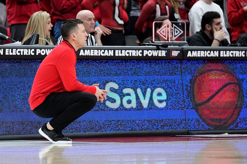 Ohio State Buckeyes head coach Jake Diebler watches during the second half of the NCAA men's basketball game against the Rutgers Scarlet Knights at Value City Arena in Columbus on Saturday, Dec. 7, 2024. Ohio State won 80-66.