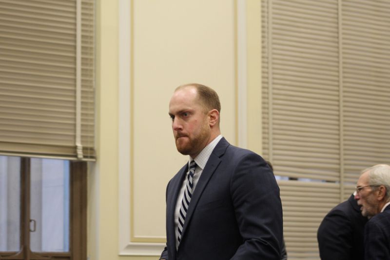 Kyle Raleigh, 34, son of WCPO meteorologist Steve Raleigh, appears for a plea hearing in Hamilton County Common Pleas Court on Wednesday, Dec. 18, 2024.