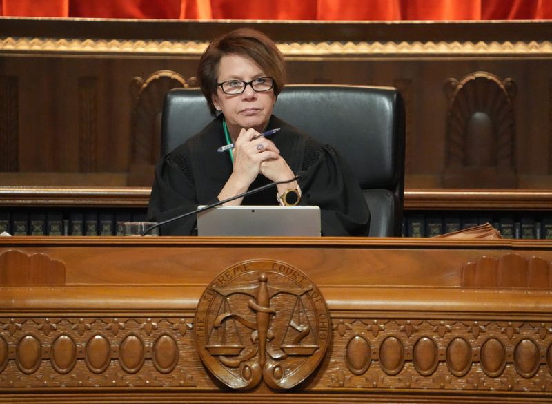 Chief Justice Sharon Kennedy listens as the Ohio Supreme Court hears oral arguments on January 7, 2025.