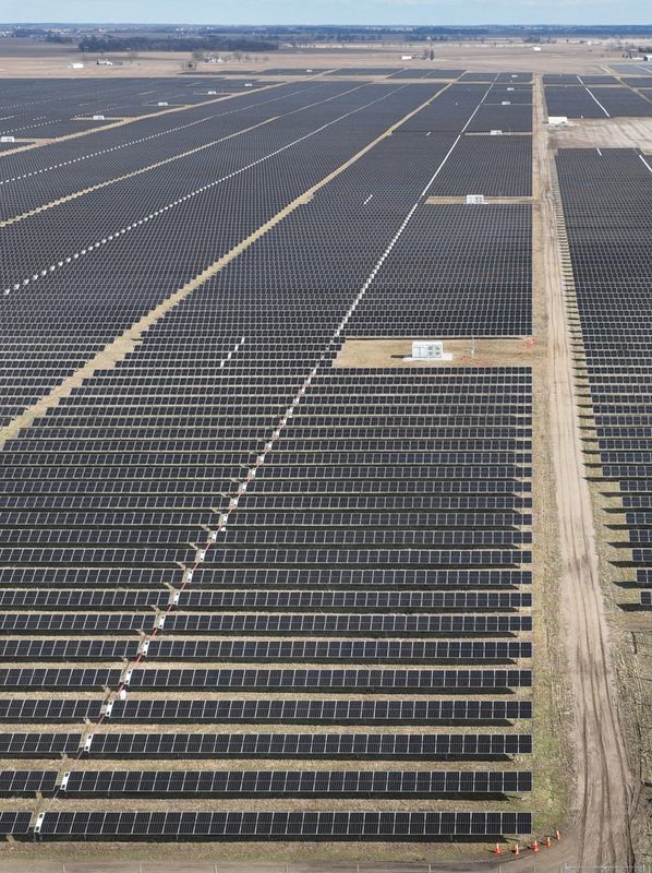 Solar panels generate electricity at the Madison Fields project in northwestern Madison County. Madison Fields is listed with the Ohio Power Siting Board as having 1,932 acres generating 180 megawatts.