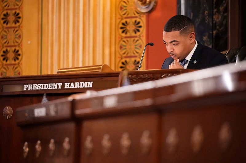 Columbus City Council President Shannon Hardin listens during a weekly meeting at City Hall on Jan. 27, 2025.