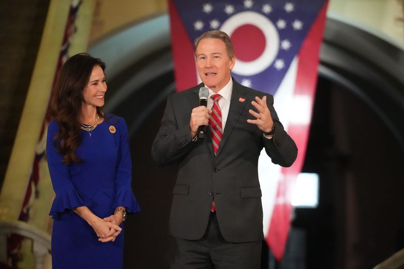 Ohio Sen. Jon Husted speaks during the swearing-in ceremony for Lt. Gov. Jim Tressel at the Ohio Statehouse in February 2025.