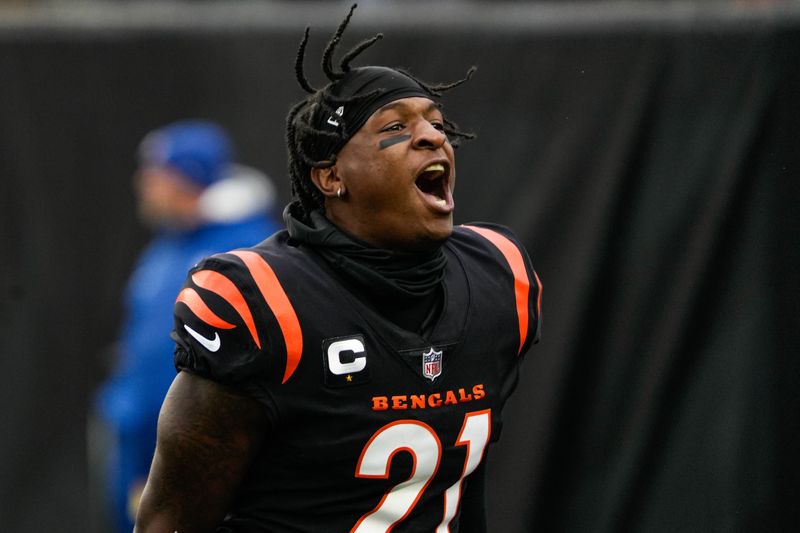 Bengals cornerback Mike Hilton (21) enters the field for the Bengals vs. Colts game at Paycor Stadium on Sunday December 10, 2023. The game was tied 14-14 at halftime.