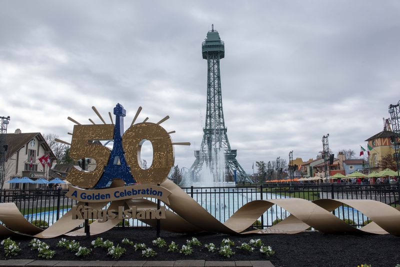 Kings Island reopened Saturday for its 50th anniversary season with rides, foods and new experiences that tell the story of the park for the last 50 years. Top, the view of International Street with the Eiffel Tower in the background. Right, the Diamondback.
50 years of fun, Kings Island celebrated their Golden Anniversary on April 16, 2022 with rides, foods and new experiences that tell the story of the park for the last 50 years. The view of International St. with the Eiffle Tower in background.