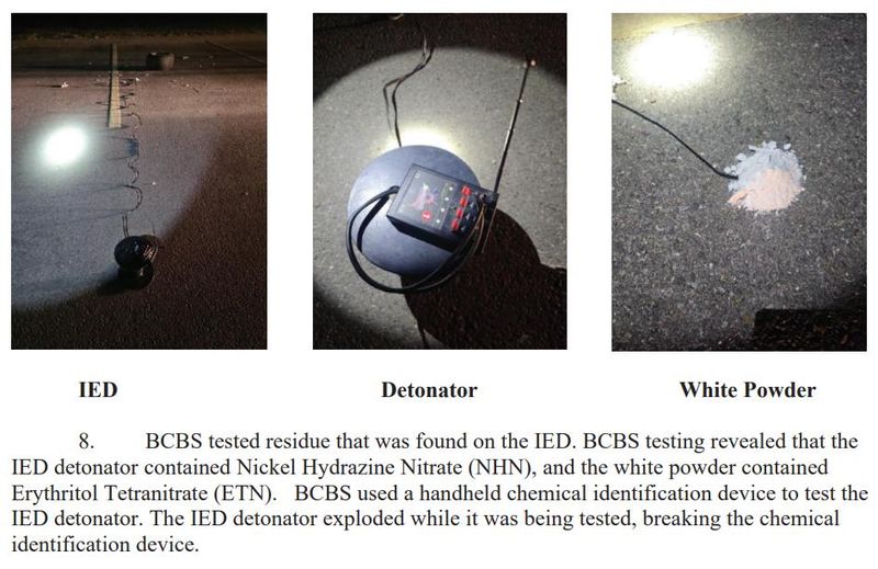 A photo of the improvised explosive device found near a Lebanon soccer complex last September was reproduced in federal court documents.