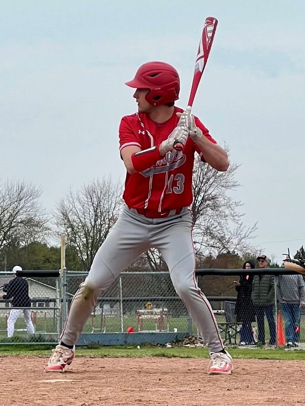 Elgin's Quinten Harrison awaits a pitch during a home baseball game with Cardington on April 17, 2025. The Comets finished a game behind a four-way tie for the Northwest Central Conference championship.