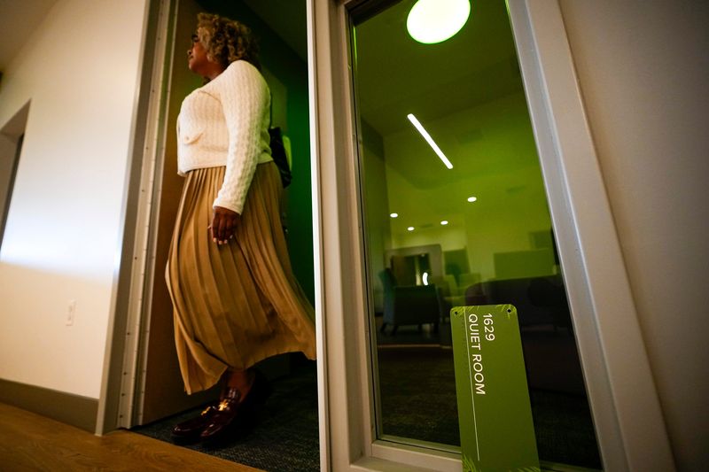 Erika Clark Jones, CEO of the Alcohol, Drug and Mental Health Board of Franklin County, walks out of the quite room during a tour of the new Franklin County Crisis Care Center on Wednesday, April 23, 2025 in Columbus, Ohio.