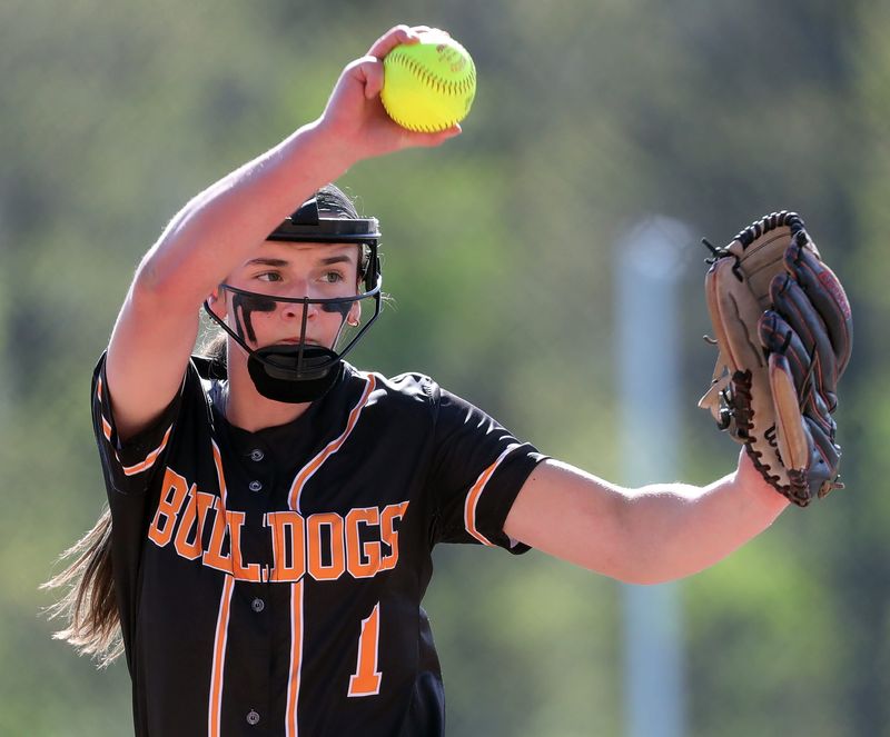 Green starting pitcher Annie Liszewski throws against Jackson in the first inning, April 30, 2025.