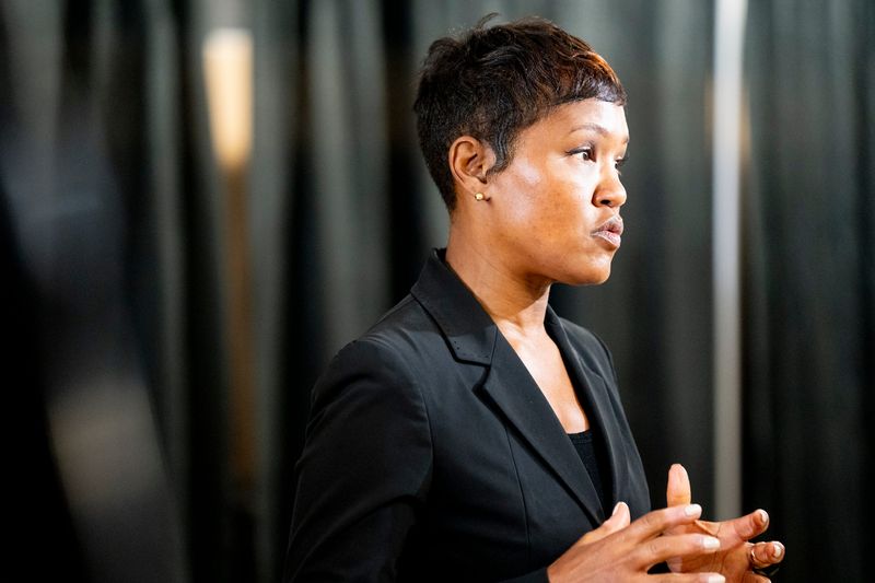 Shannon Isom, president and CEO of the Community Shelter Board, goes through the findings from the annual "point-in-time" count in May. On June 4, she announced a $2 million grant to the board from the Columbus Foundation.