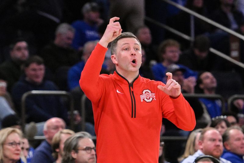 Dec 21, 2024; New York, New York, USA; Ohio State Buckeyes head coach Jake Diebler during the second half against the Kentucky Wildcats at Madison Square Garden. Mandatory Credit: John Jones-Imagn Images
