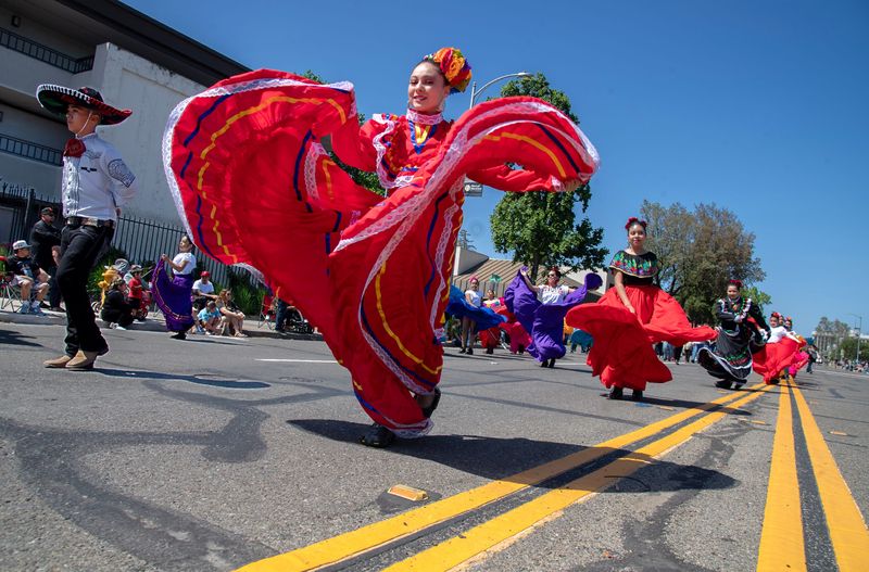 Folklorico dancers from Pittman Charter School perform in El Concilio’s annual Cinco De Mayo Parade in downtown Stockton on May 4, 2025. RECORD