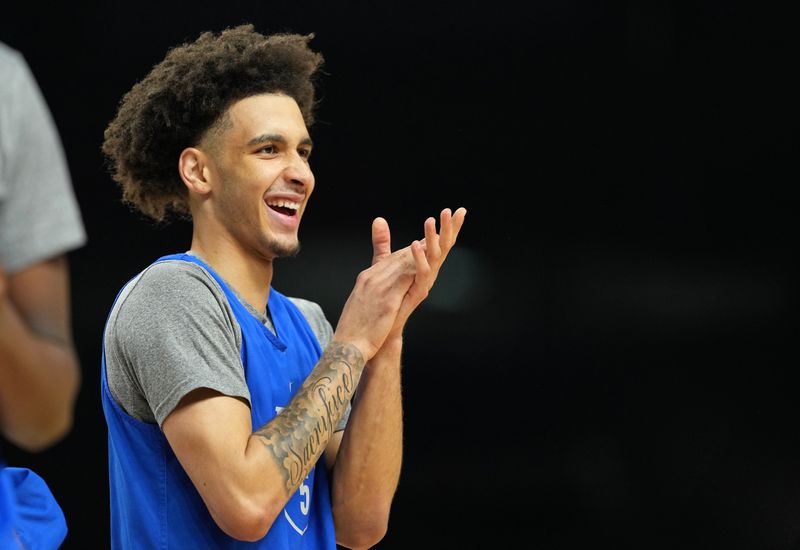 Duke guard Tyrese Proctor during a practice session for the Final Four of the 2025 NCAA Tournament on April 4, 2025, in San Antonio, Texas.