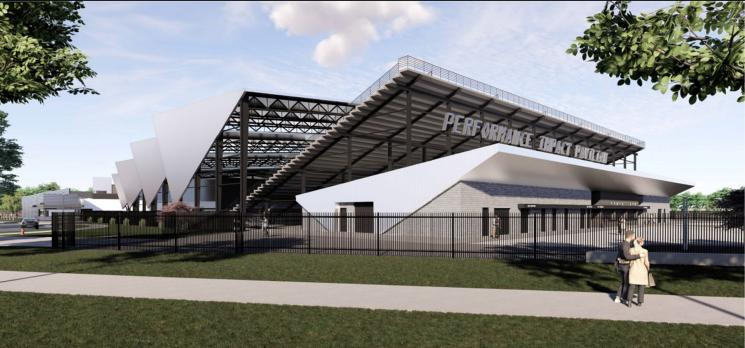 Artists rendering of proposed AAA Blue Jackets development to be called Performance Impact Arena and Pavillion and located near Delaware Municipal Airport.