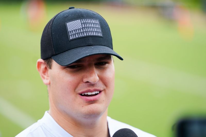 Cincinnati Bengals Trey Hendrickson speaks at a press conference after practice, Tuesday, May 13, 2025, at Kettering Health Practice Fields in Downtown Cincinnati.