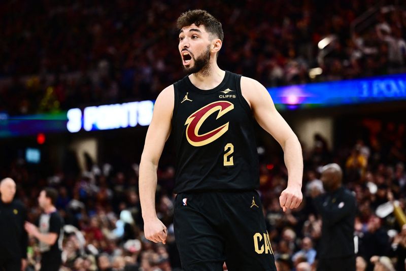 Cavaliers guard Ty Jerome reacts during the second half against the Indiana Pacers in Game 5 of the second round of the NBA playoffs, May 13, 2025, in Cleveland.