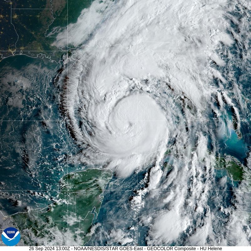 Hurricane Helene closes in on the Florida coast in this NOAA satellite image from Sept. 26, 2024. Helene was the continental United States’ deadliest single storm since Hurricane Katrina in 2005.
