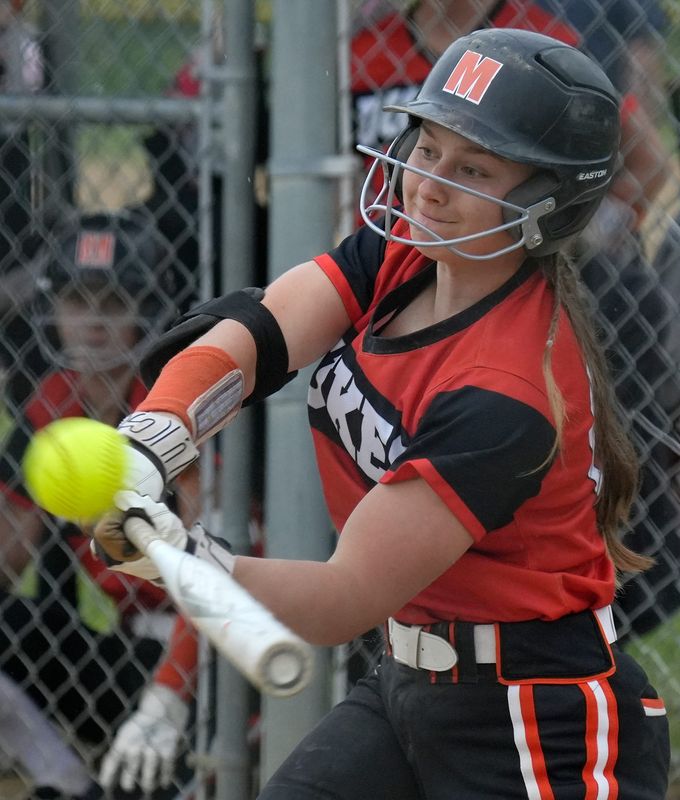 Marlington’s Chelsea Miller singles during an OHSAA tournament game against Springfield at Jedd Park, May 20, 2025.