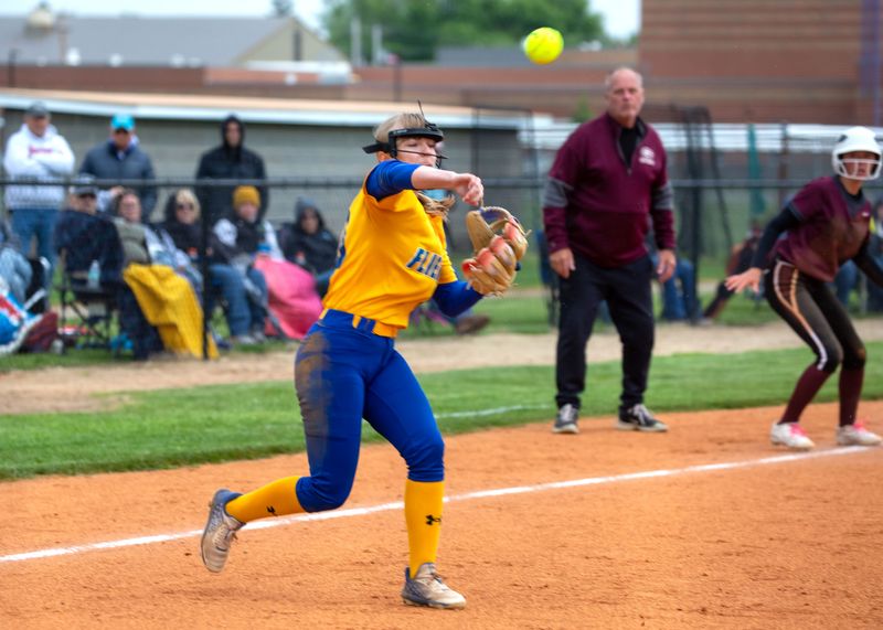 Clyde's Mya Stiefel makes a play at third base.