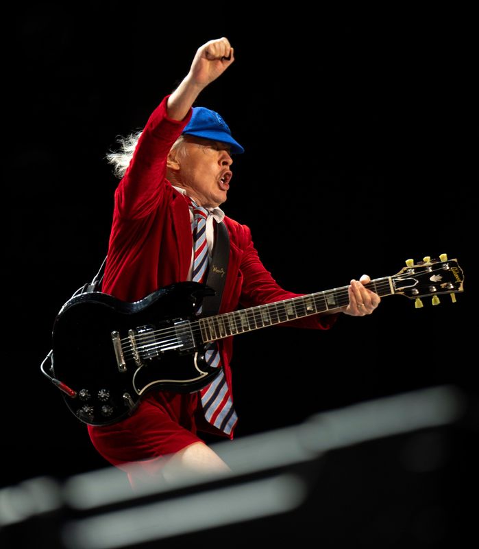 Angus Young performs with AC/DC during their Power Up Tour at Nissan Stadium in Nashville, Tenn., Wednesday, May 21, 2025.
