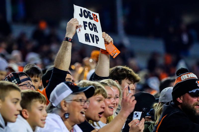Dec 28, 2024; Cincinnati, Ohio, USA; A Cincinnati Bengals fan holds a sign after the victory over the Denver Broncos at Paycor Stadium. Mandatory Credit: Katie Stratman-Imagn Images