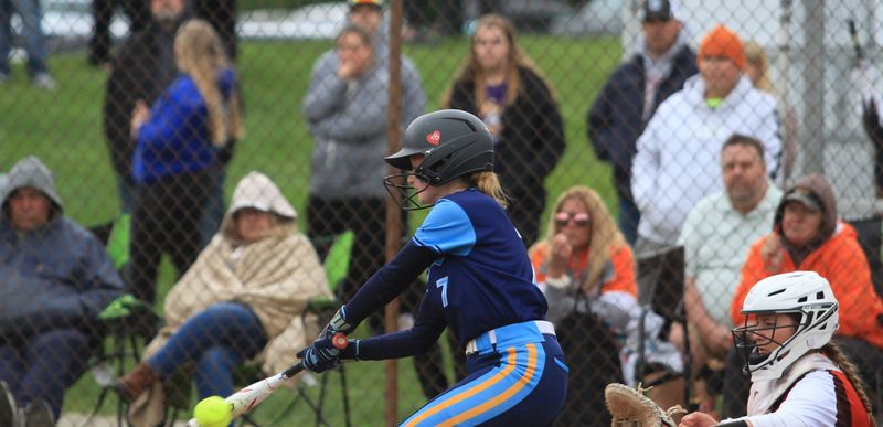 River Valley's Emersyn Isom hits during the Vikings' 4-2 victory at Heath in a Division IV district semifinal on May 22, 2025. Isom is off to a fast start in 2026.