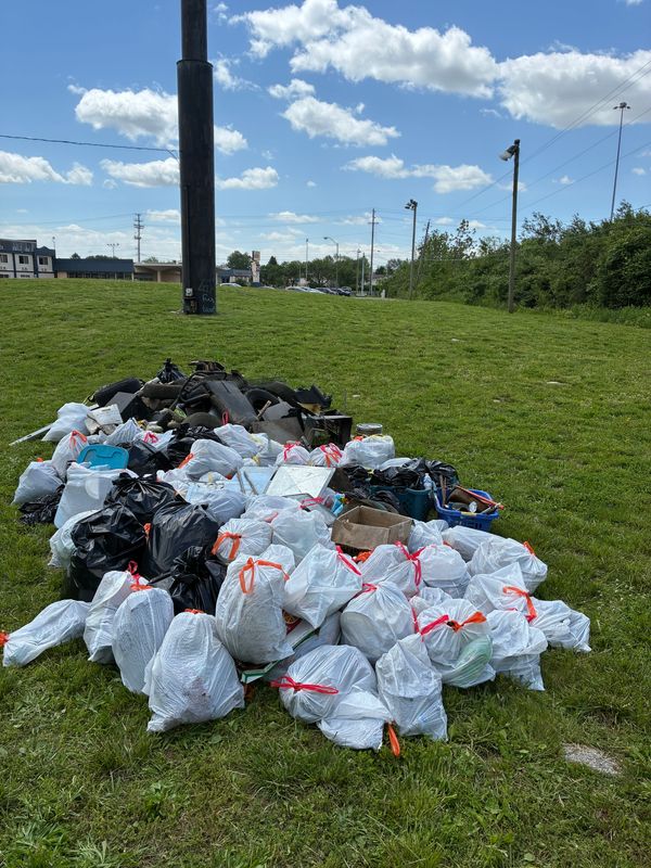 Bags of trash are shown ready to be picked up. Collin Marshall said that Keep Columbus Beautiful has helped out his group by picking up the garbage after it has been bagged.