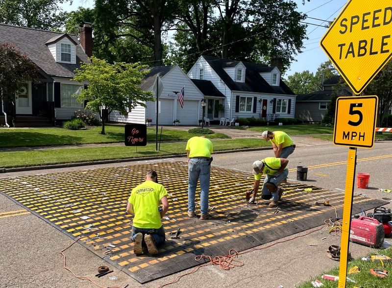 A new rubber speed table was installed June 2 in the 1900 block of Main Avenue W in Massillon. The traffic device aims to slow down speeding motorists on the road.