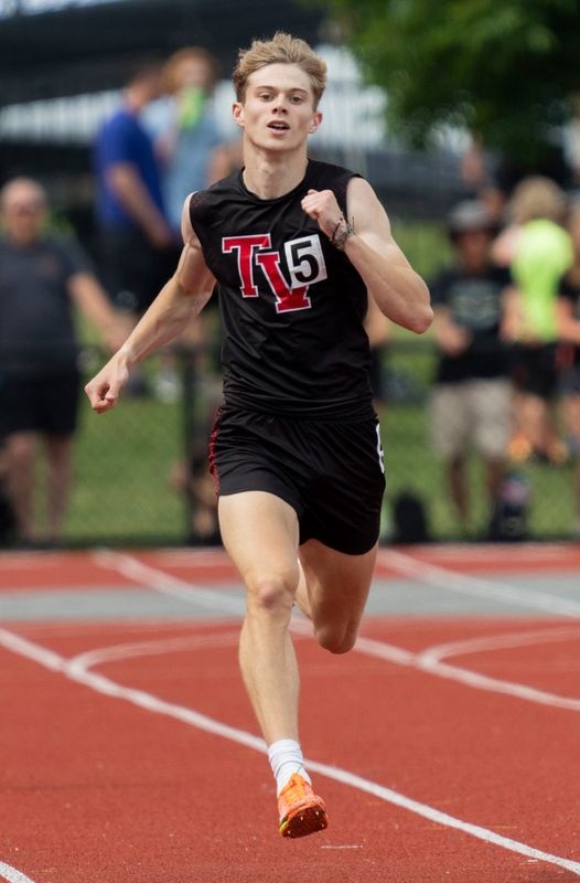 Tuscarawas Valley’s Abe McElwee, seen here in the boys Division II 400 meter dash during the OHSAA 2025 state track meet, finished 7th in the race and was sixth as a sophomore in Division III.