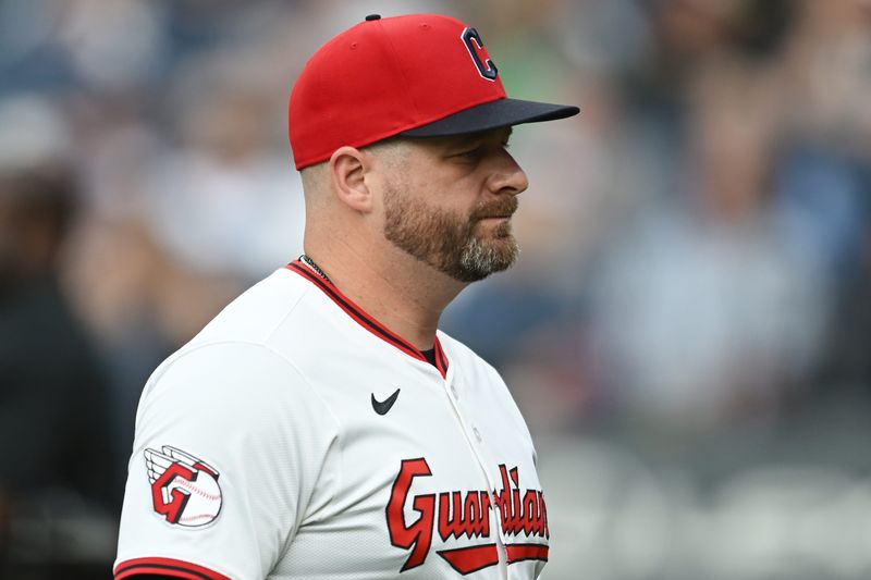 Cleveland Guardians manager Stephen Vogt walks back to the dugout after a pitching change against the Cincinnati Reds on June 9, 2025, in Cleveland, Ohio.