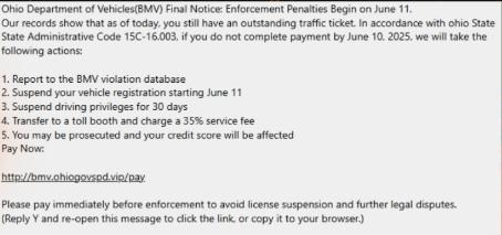 The Ohio Bureau of Motor Vehicles is warning residents of a recent texting scam where scammers are claiming to be from the bureau.